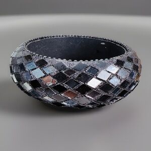 Gorgeous, heavy, weighted, black, reflective costume wide bangle bracelet
